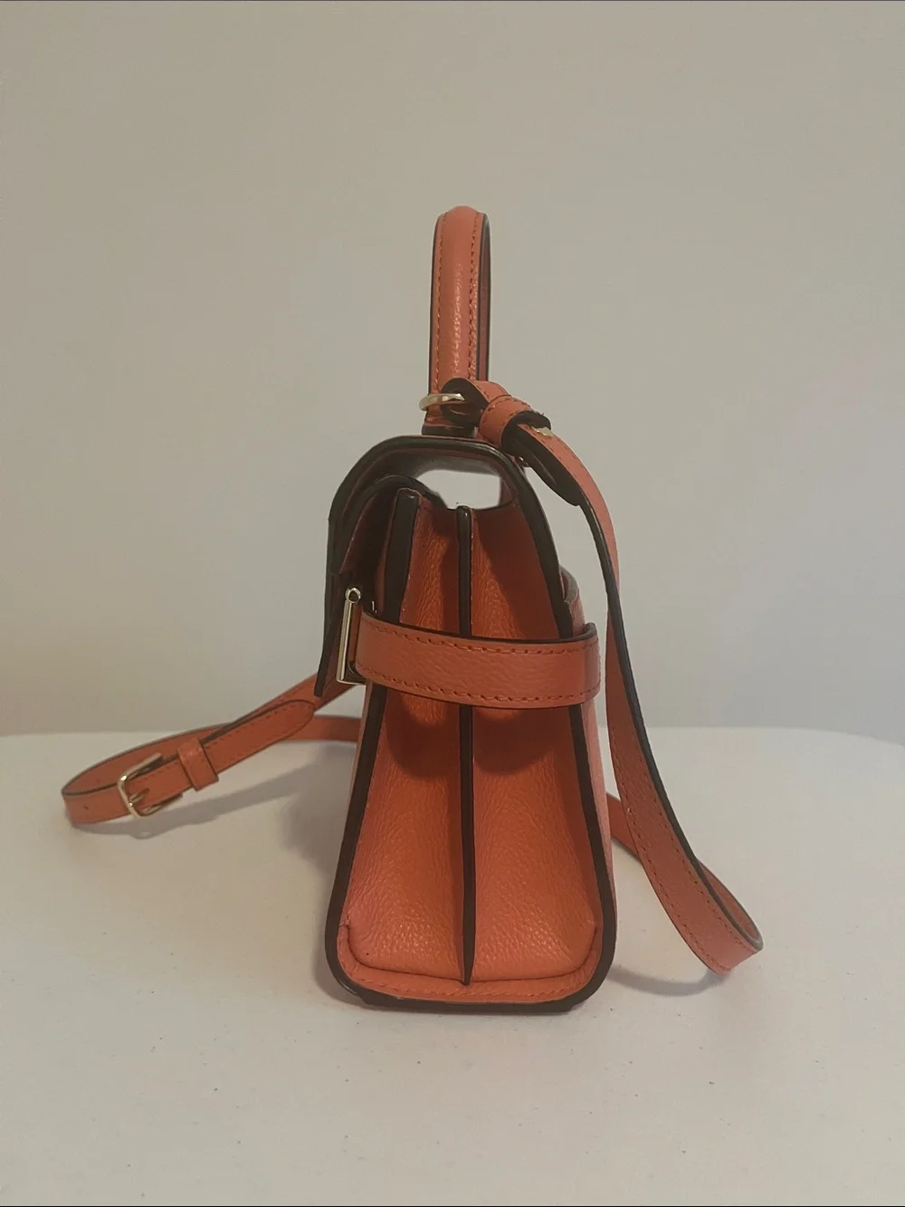 Le Tanneur Emilie Orange Leather Top-Handle Satchel with Shoulder Strap